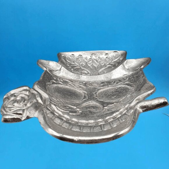 Halloween Skull Silver Cast Metal Dish Top Hat Gothic Rose Serving Dish 9" Candy - Picture 5 of 9